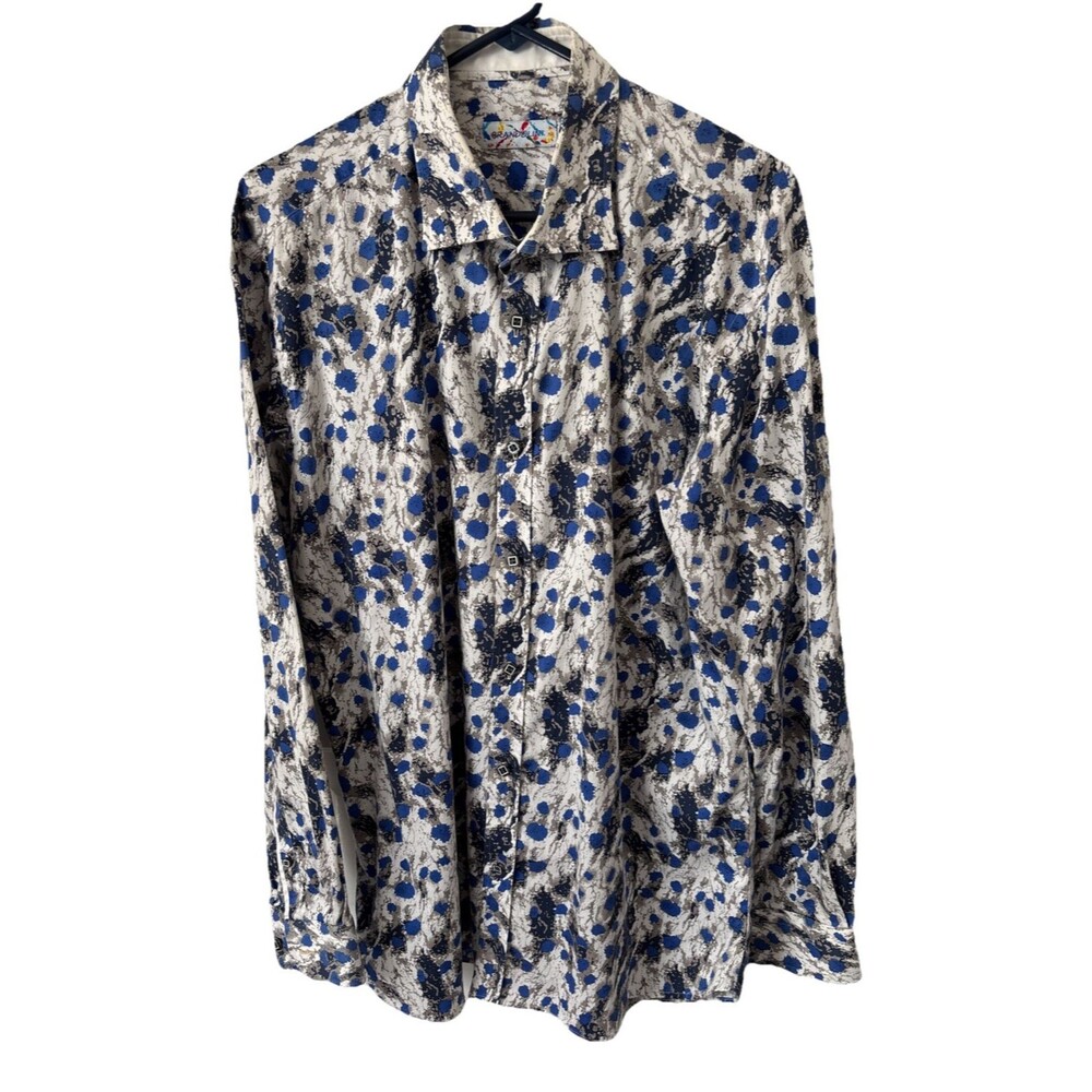 Brandolini Dress Shirt Long Sleeves White Blue Gray Button Front XL Unique
